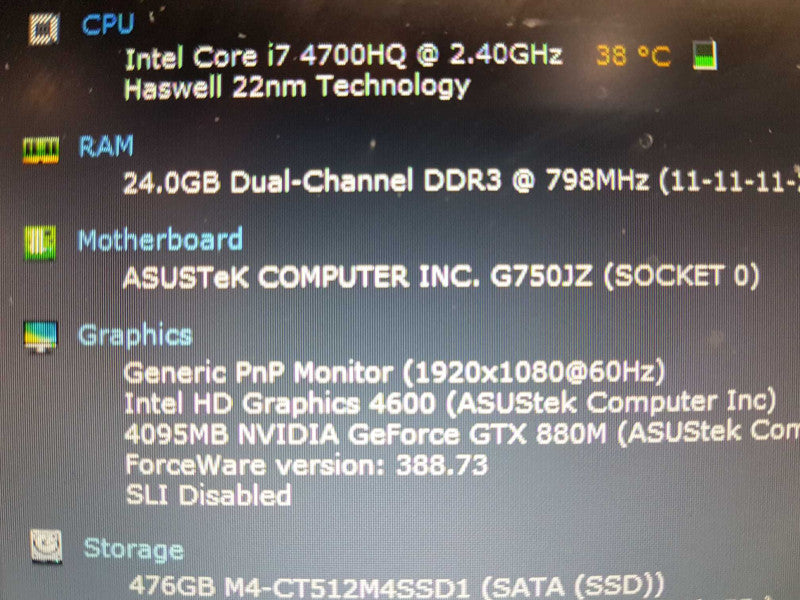 Asus ROG G750JZ-DB73-CA I7-4700HQ @ 2.40ghz / 24gb ram / 512gb ssd / 17.3\\" #