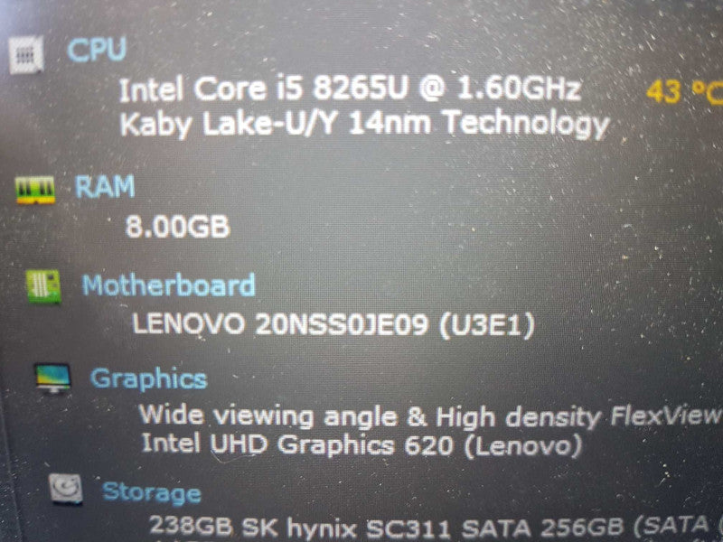 Lenovo L390 i5-8265U @ 1.60ghz / 8gb ram / 256gb ssd  #