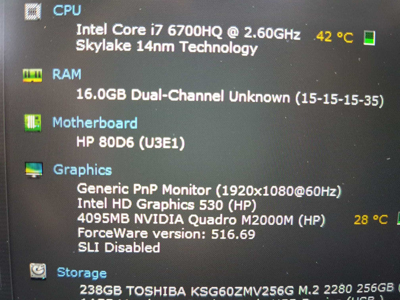 HP ZBook 17 G3 Mobile Workstation i7-6700HQ / 16gb ram / Nvidia Quadro M2000M #
