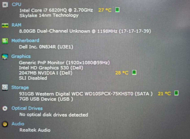 Dell Latitude 5510 15.6\\" Core i7-6820HQ 8GB DDR3 1TB HDD M1000 2GB -