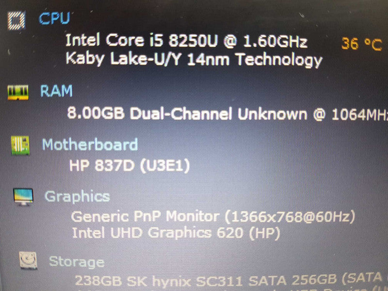 HP HSN-Q07C i5-8250U @ 1.60ghz /  8gb ram / 256gb ssd / 15.6\\" #