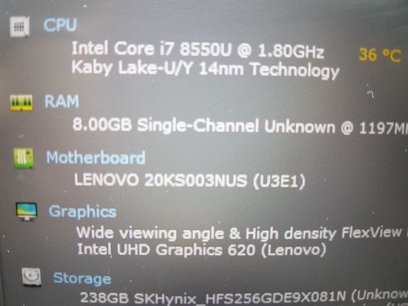 Lenovo Thinkpad E580 i7-8550U @ 1.80ghz / 8gb ram / 256gb SSD / 15.6\\"  #