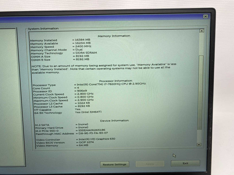 DELL Precision 5520 with Intel i7-7820HQ CPU 16GB RAM & 256GB SSD Storage READ -