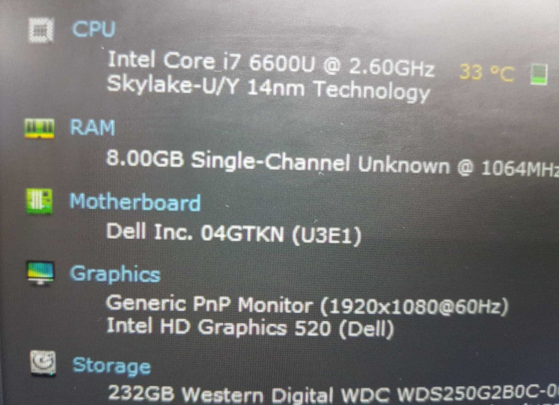 Dell lattitude 7480 i7-6600U @ 2.60ghz / 8gb ram / 250gb ssd / 14\\" #