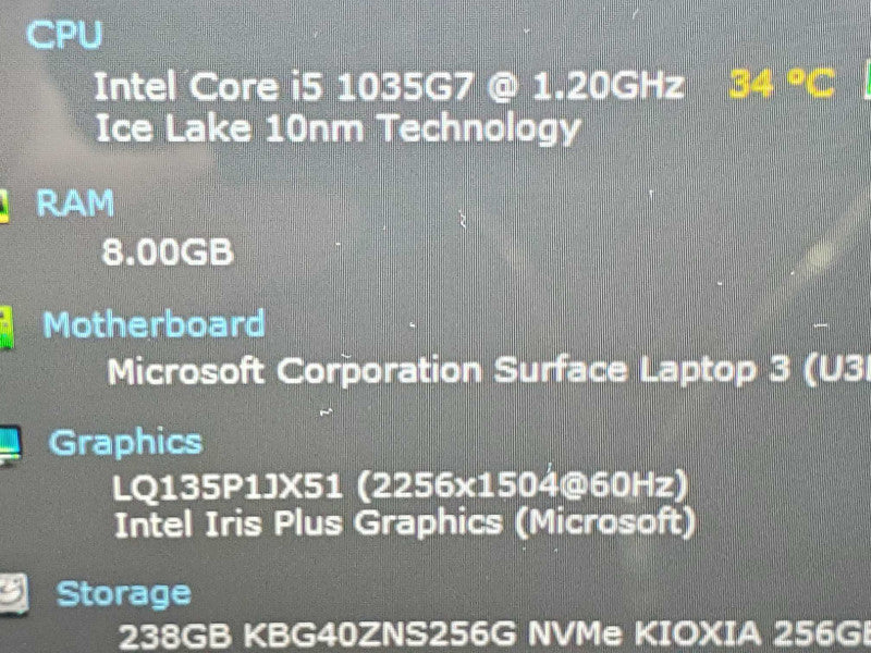 Microsoft Surface Laptop 3 (1868) i5-1035G7 8GB RAM 256GB Storage |