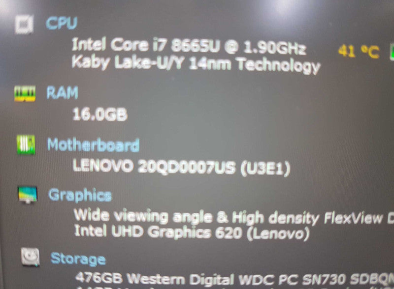 Lenovo X1 Carbon i7-8665U @ 1.90ghz / 16gb ram / 476 gb ssd / 14\\" #