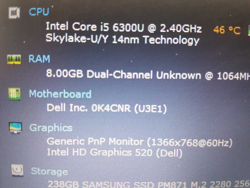 Dell lattidue E7270 i5-6300U @ 2.40ghz / 8gb ram / 256gb ssd / 14\\" #