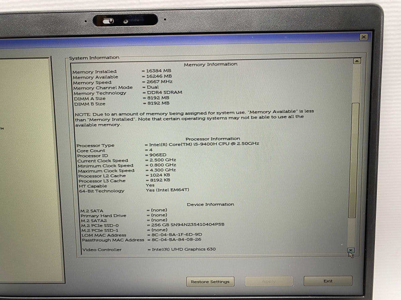 DELL Latitude 5401 with Intel i5-9400H CPU 16GB RAM 256GB NVME Storage READ -
