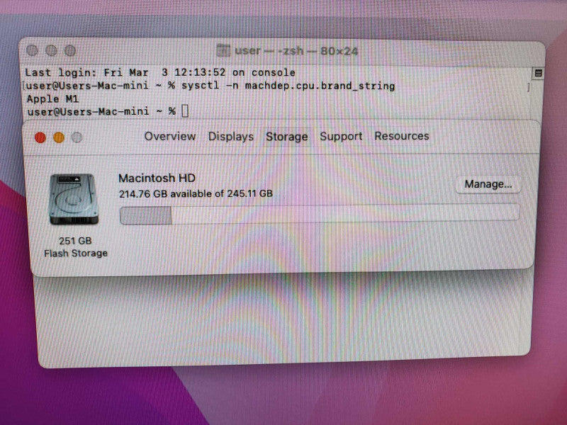 Mac Mini 2020 Chip Apple M1-8 Cores 8GB DDR4 RAM 250GB SSD (