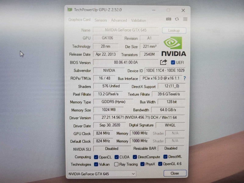 Dell Nvidia Geforce GTX 645DE 1GB GDDR5 Graphics (