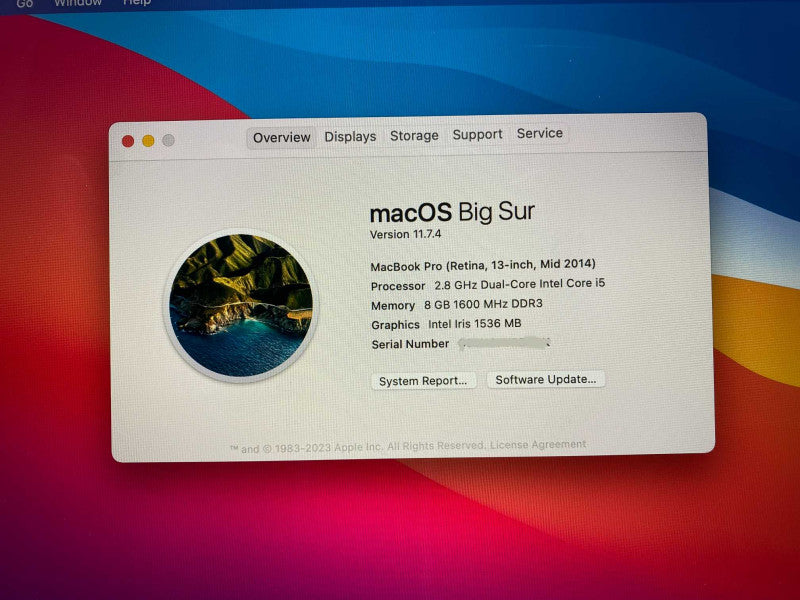 Mid 2014 MacBook Pro Retina 13-inch with Intel i5 CPU 8GB RAM & 250GB READ  -