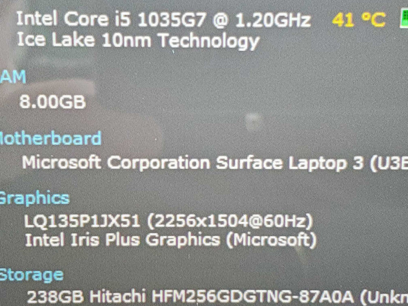 Microsoft Surface Laptop 3 1868 i5-1035G7 8GB RAM 256GB Storage |