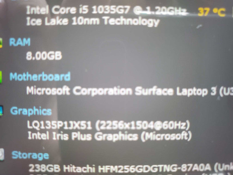 Microsoft Surface Laptop 3 1868 i5-1035G7 8GB RAM 256GB Storage (READ) Q|