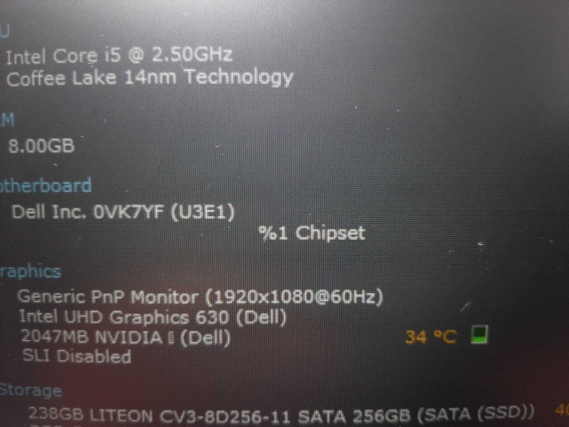 Dell latitude 5491 14\\" i5-8400H @ 2.5GHz 8GB DDR4 256GB NVme $
