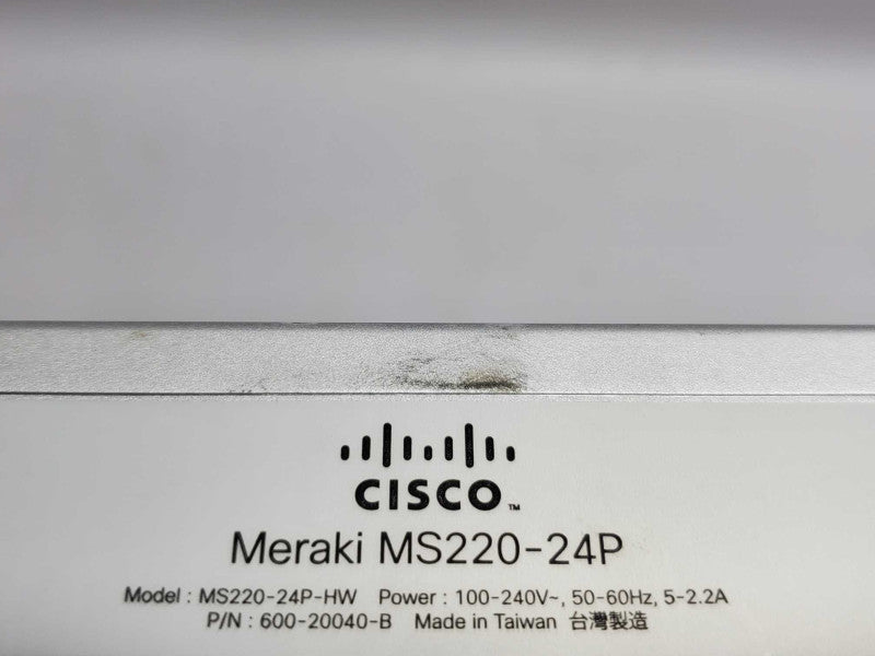 Cisco Meraki MS220-24P-HW Cloud L2 24P Gigabit 370W PoE Switch, CLAIMED AS-IS Q~