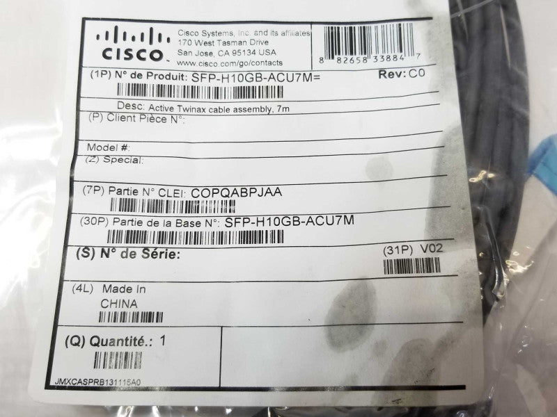 Cisco SFP-H10GB-ACU7M 7M Active Twinax cable assembly Q_