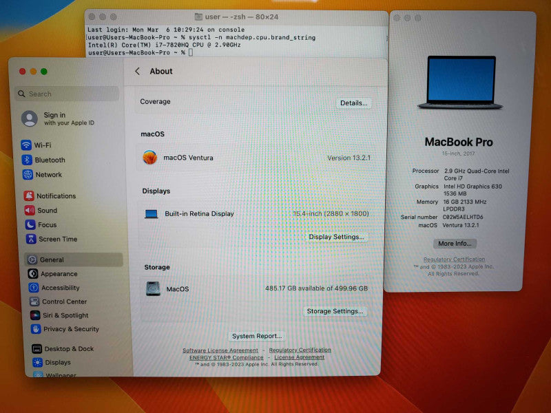 MacBook Pro 2017 Core i7-7820HQ @ 2.9GHz 16GB DDR3 500GB SSD Radeon Pro 560 4GB [Read] (