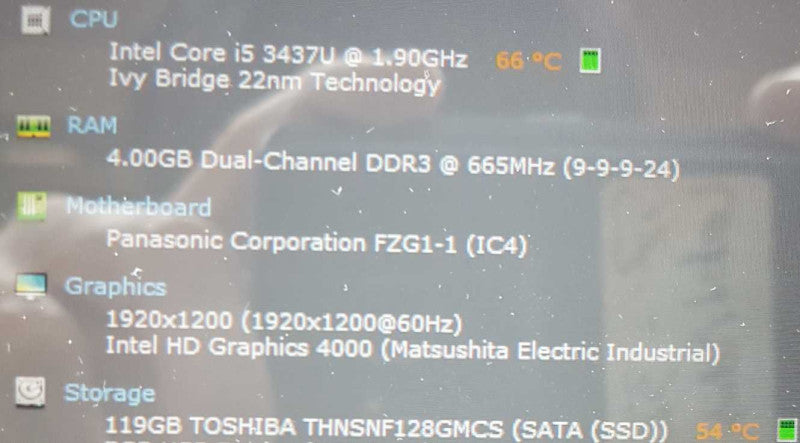 Panasonic FZ-G1 Toughpad i5-3437U @ 1.90ghz / 4gb ram / 128gb ssd #