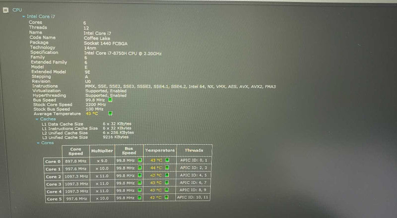 Dell XPS i7-8750H @ 2.20GHz 8 GB RAM GTX 1050Ti )