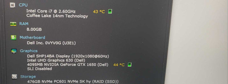 Dell XPS 15 7590 i7-9750 2.60GHz 8GB 500GB SSD GTX 1650 **READ** )