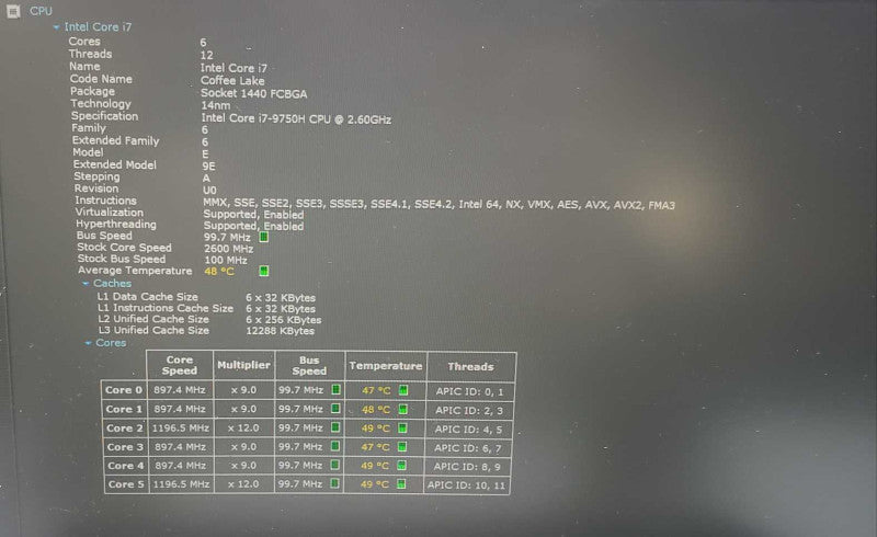 Dell XPS 15 7590 i7-9750 2.60GHz 8GB 500GB SSD GTX 1650 **READ** )