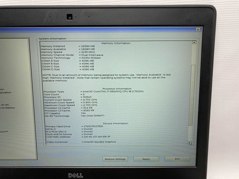 DELL Precision 7510 with i7-6820HQ CPU 16GB RAM & 500GB SSD Storage  -