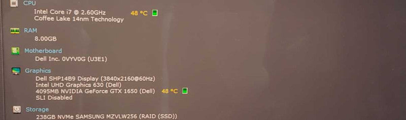 Dell XPS i7-9750H @ 2.60GHz 8GB RAM 250 GB SSD GTX1650 4K Touch Display *READ )