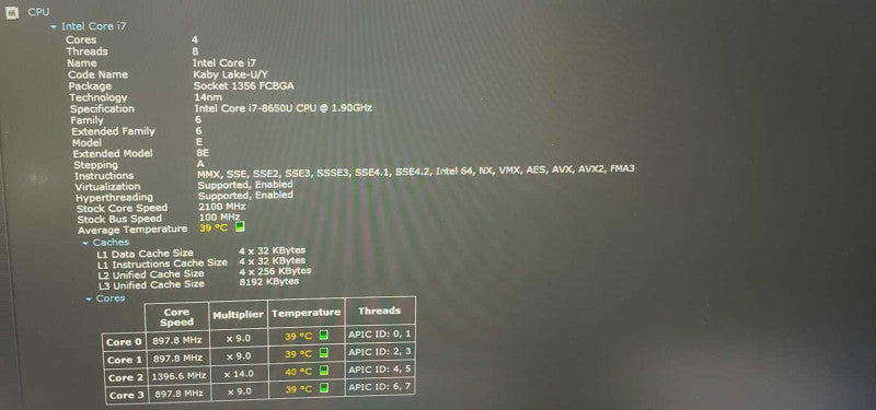 Dell Latitude 7490 i7-8650U @ 1.90GHz 8GB RAM 250GB SSD )