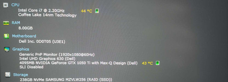 Dell XPS 15 9570 15\\" i7-8750H GTX 1050 Ti 8GB RAM 250GB SSD **READ** )