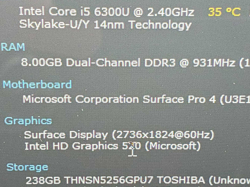 Microsoft Surface Pro 4 (1724) i5-6300U 8GB RAM, 256GB Storage Q|