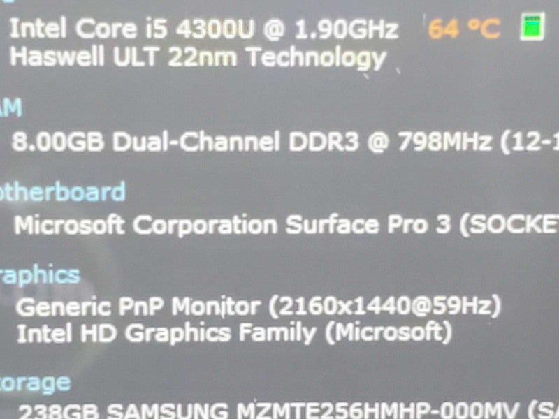 Microsoft Surface Pro 3 (1724) i5-4300U 8GB RAM 256GB Storage Q|