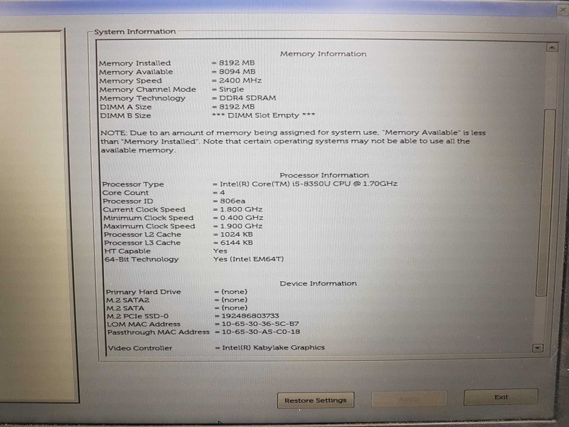 Dell lattitude 5590 i5-8350U @ 1.70ghz / 8gb ram / 256gb ssd / READ #