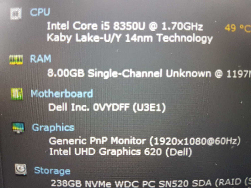 Dell lattitude 5590 i5-8350U @ 1.70ghz / 8gb ram / 256gb ssd / READ #