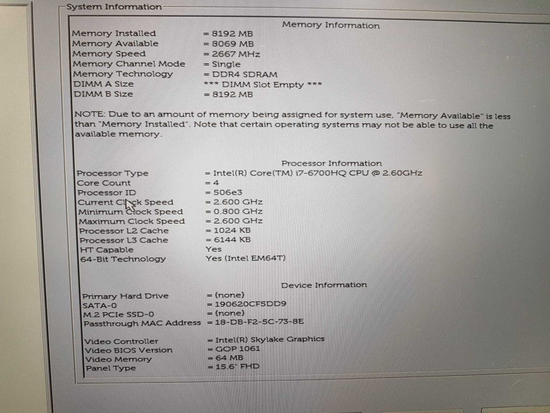Dell XPS 9550 i7-6700HQ @ 2.60ghz / 8gb ram / GTX 960m / 256gb SSD #