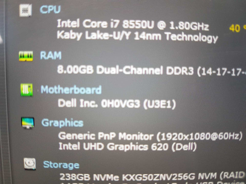 Dell XPS 13 9370 i7-8550U @ 1.80ghz / 8gb ram / 256gb ssd / 13.3\\" / READ #