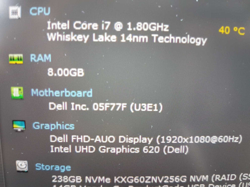 Dell XPS 13 9380 i7-8565U @ 1.80ghz / 8gb ram / 256gb ssd / 13.3\\" / READ #