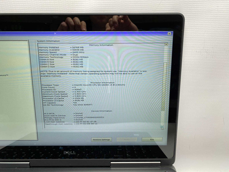 DELL Precision 7520 with Xeon E3-1545M v5 CPU 32GB RAM & 500GB SSD  -