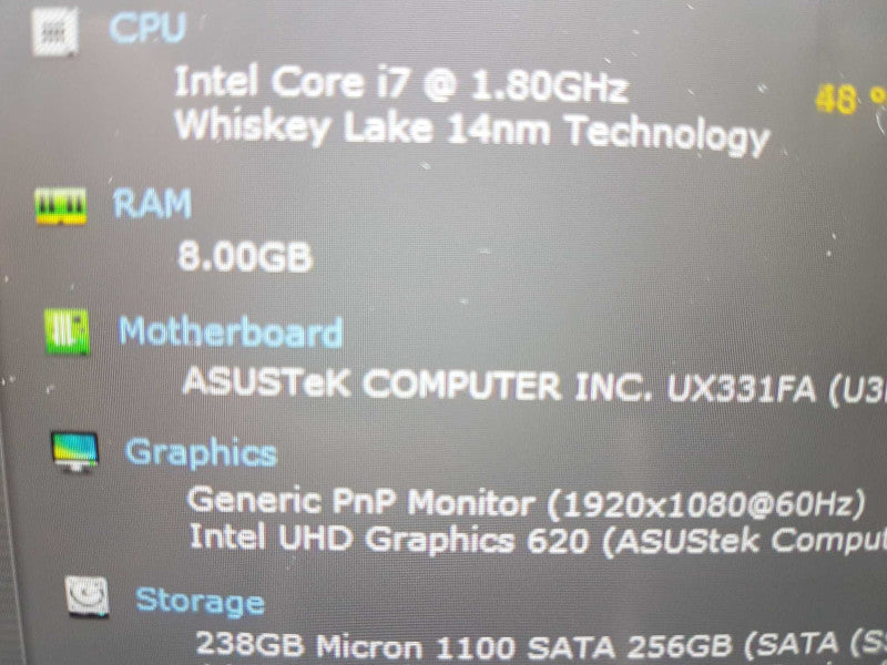 ASUS ZenBook UX331FA i7-8565U @ 1.80ghz / 8gb ram / 256gb ssd /  #