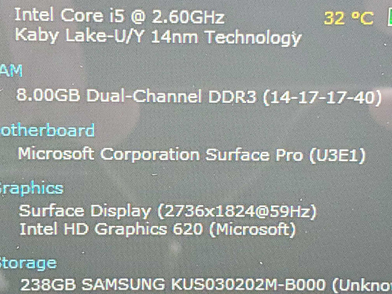 Microsoft Surface Pro 5 (1796) i5-7300U 8GB RAM 256GB Storage Q|