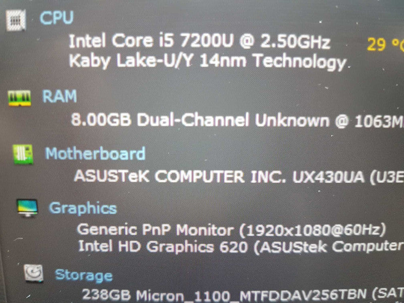 asus ZenBook UX430U i5-7200U @ 2.50ghz / 8gb ram / 256gb ssd / 13.3\\" #