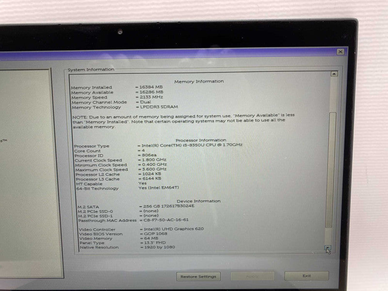 DELL 7390 2-in-1 with i5-8350U CPU 16GB RAM & 256GB SSD READ  -