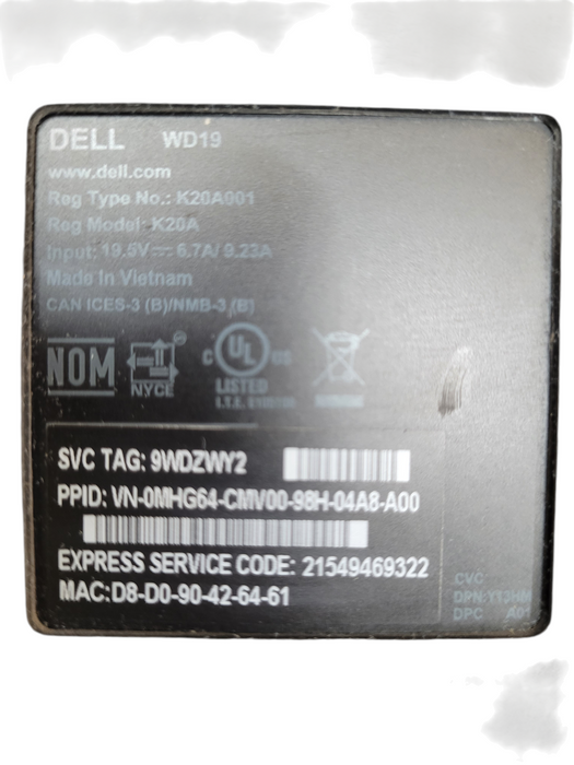 Dell WD19TB Docking Station with 130W Power Adapter Q