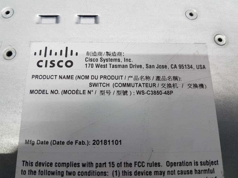 Cisco Catalyst 3850 WS-C3850-48F-S - Factory Reset Q#