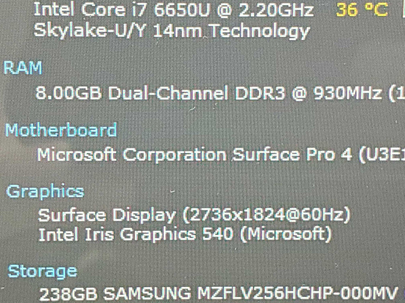 Microsoft Surface Pro 4 (1724) i7-6650U 8GB RAM 256GB Storage Q|