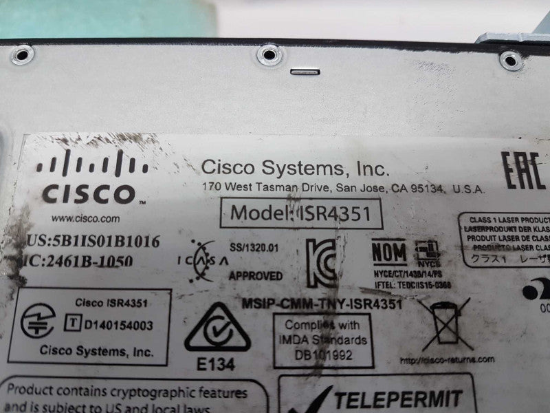 cisco ISR 4351 integrated service router - SOLD FOR PARTS/REPAIRS ONLY #