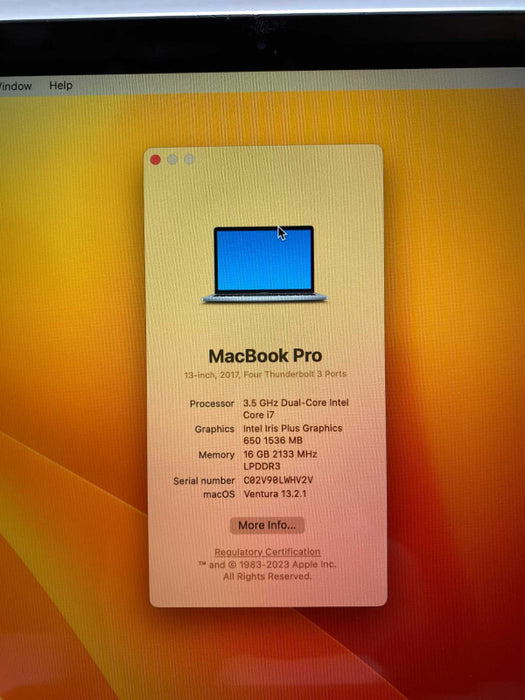 2017 MacBook Pro 13-inch with i7 CPU 4x Thundetbolt 16GB RAM & 1TB Storage  -