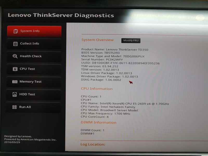 Lenovo TD350 Xeon E5-2609 V4 @ 1.70ghz / 16gb ram / READ #