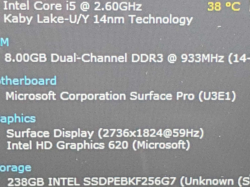 Microsoft Surface Pro 5 (1796) i5-7300U 8GB RAM 256GB Storage |