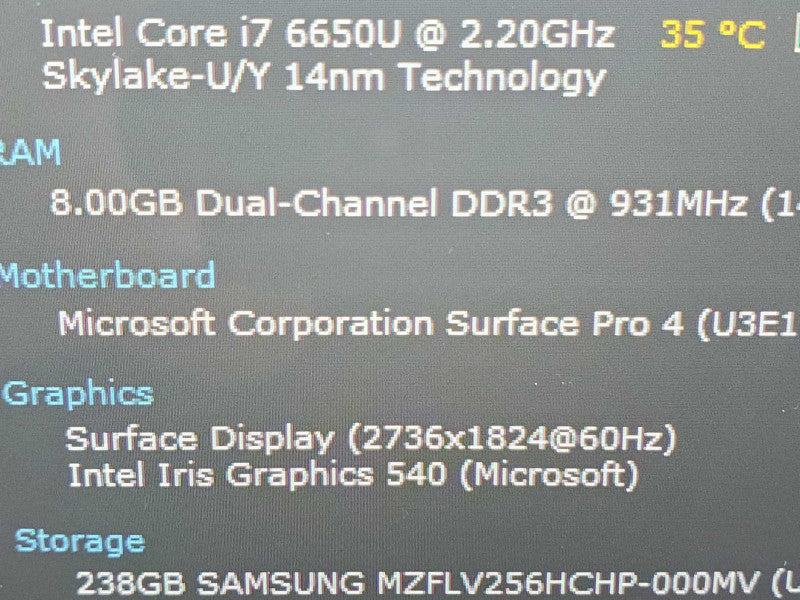 Microsoft Surface Pro 4 (1724) i7-6650U 8GB RAM 256GB Storage Q|