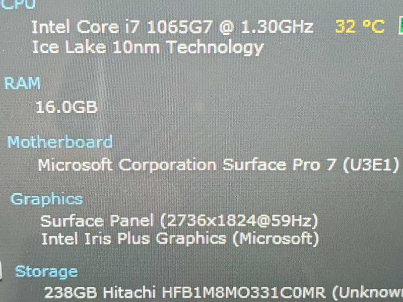 Microsoft Surface Pro 7 (1866) i7-1065G7 16GB RAM 256GB Storage |